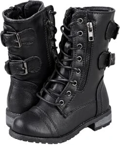 Mango 61K Little Girls Lace Up Buckle Zipper Combat Boots