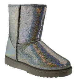 Forever Annie 42 Women's Sequined Mid Calf Shearling Slip OnBoots -Bamboo Store ANNIE42SLV 1