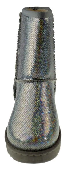 Forever Annie 42 Women's Sequined Mid Calf Shearling Slip OnBoots -Bamboo Store ANNIE42SLV 3