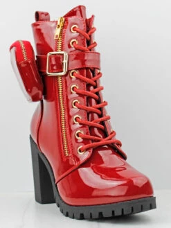 Forever Access 39 Women's Heeled Lace Upw/ Pouch Combat Boots -Bamboo Store Access 39RedPat 1