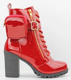 Forever Access 39 Women's Heeled Lace Upw/ Pouch Combat Boots -Bamboo Store Access 39RedPat 3