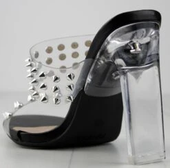 Alder 8 Women's Studded Clear Double Strap Heeled Sandals -Bamboo Store Alder8Blk 3