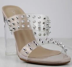 Alder 8 Women's Studded Clear Double Strap Heeled Sandals -Bamboo Store Alder8Nude 1