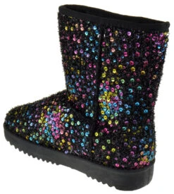 Forever Annie 41 Women's Sequined Mid Calf Shearling Slip OnBoots -Bamboo Store Annie41MultiBlack 3