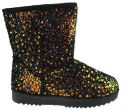 Forever Annie 41 Women's Sequined Mid Calf Shearling Slip OnBoots -Bamboo Store Annie41RosegoldBlack 2