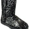 Forever Annie 41 Women's Sequined Mid Calf Shearling Slip OnBoots -Bamboo Store Annie41SilverBlack 1