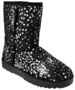 Forever Annie 41 Women's Sequined Mid Calf Shearling Slip OnBoots