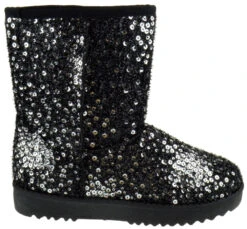 Forever Annie 41 Women's Sequined Mid Calf Shearling Slip OnBoots -Bamboo Store Annie41SilverBlack 2