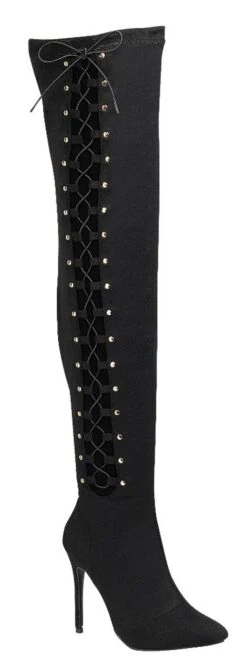 Forever Ariana-38 Womens Thigh High Lace Up Stiletto Boots 7 Forever Ariana-38 Womens Thigh High Lace Up Stiletto Boots -Bamboo Store Ariana 38Black