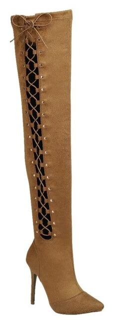 Forever Ariana-38 Womens Thigh High Lace Up Stiletto Boots
