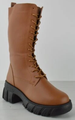 Forever Azusa 12 Women's Mid Calf Lace Up Platform Combat Boots -Bamboo Store Azusa12Tan 3