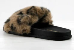 Base Designer Fur Strapped Slides -Bamboo Store BASENUDE 1