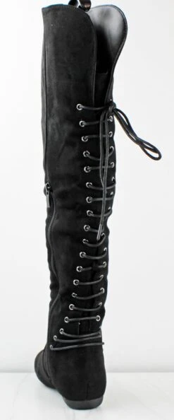 Bank 99 Women's Knee High Lace Up Suede Boots -Bamboo Store Bank 99 Black 2