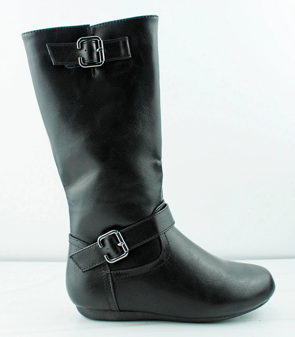 Bank 48k Little Girl's Double Buckle Flat Riding Boots 4 Bank 48k Little Girl's Double Buckle Flat Riding Boots - Image 2