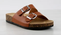 Forever Berk 11 Womens Double Buckle Embellished Cork Sole Slip On Sandals -Bamboo Store Berk11Tan 1