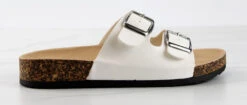 Forever Berk 11 Womens Double Buckle Embellished Cork Sole Slip On Sandals -Bamboo Store Berk11White 2
