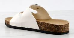 Forever Berk 11 Womens Double Buckle Embellished Cork Sole Slip On Sandals -Bamboo Store Berk11White 3