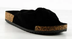 Forever Berk 24 Womens Faux Suede Bow Embellished Cork Sole Slip On Sandals -Bamboo Store Berk24Black 1