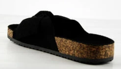 Forever Berk 24 Womens Faux Suede Bow Embellished Cork Sole Slip On Sandals -Bamboo Store Berk24Black 3