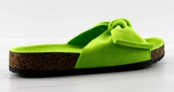 Forever Berk 24 Womens Faux Suede Bow Embellished Cork Sole Slip On Sandals -Bamboo Store Berk24Green 2