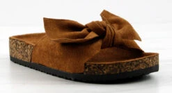 Berk 24K Little Girls Faux Suede Bow Embellished Cork Sole Slip On Sandals -Bamboo Store Berk24KTan 1