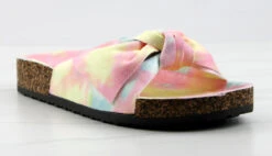 Forever Berk 24 Womens Faux Suede Bow Embellished Cork Sole Slip On Sandals -Bamboo Store Berk24PinkTieDye 1