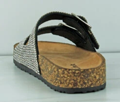 Berk 06k Little Girl's Double Buckle Embellished Cork Sole Slip On Sandals -Bamboo Store BerkBlack 3