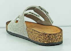 Berk 06k Little Girl's Double Buckle Embellished Cork Sole Slip On Sandals -Bamboo Store BerkSilver 3