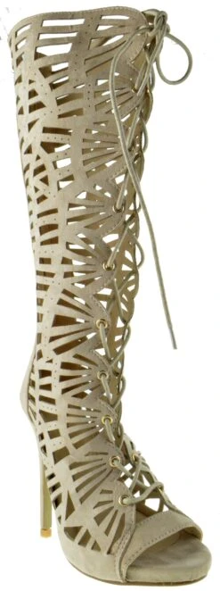 Forever BLOSSOM 16 Womens Cut Out Lace Up Zipper Gladiator High Heels 13 Forever BLOSSOM 16 Womens Cut Out Lace Up Zipper Gladiator High Heels -Bamboo Store Blossom16Beige 1