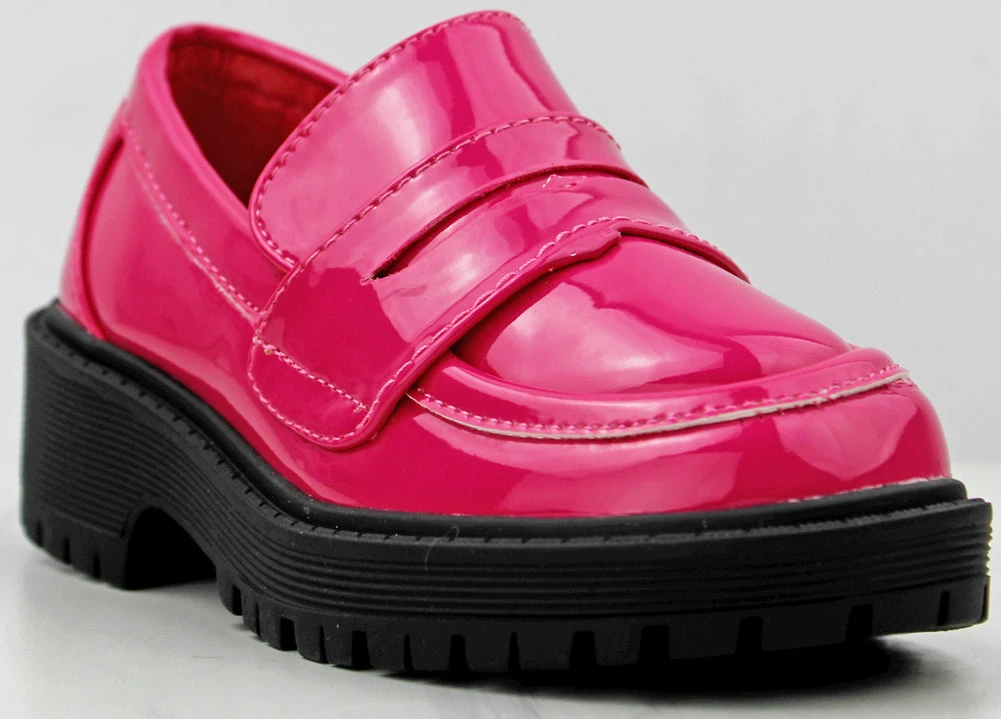 Chief 60K Little Girl's Patent Chunky Lug Sole Loafers 3 Chief 60K Little Girl's Patent Chunky Lug Sole Loafers