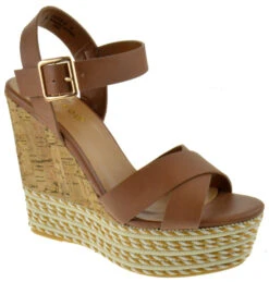 Bamboo Choice 47 Womens High Heel Strappy Cork Wedges -Bamboo Store Choice47Tan 1