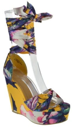 Bamboo Choice 63 Womens Floral Wrap High Heel Wedges 20 Bamboo Choice 63 Womens Floral Wrap High Heel Wedges -Bamboo Store Choice63Marigold 1