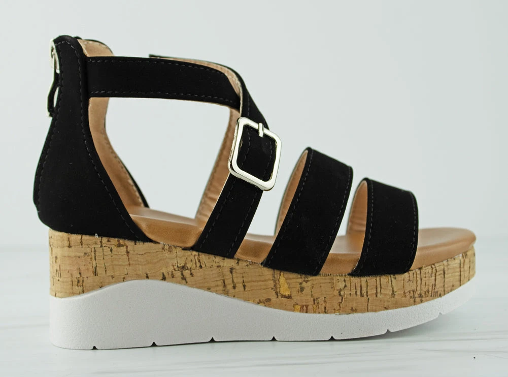 Class 20K Little Girl's Double Band Buckle Embellished Platform Sandals 4 Class 20K Little Girl's Double Band Buckle Embellished Platform Sandals - Image 2