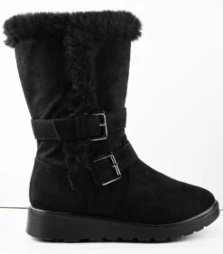 Coleen 36 Women's Fur Lined Double Buckle Suede Zip Up Boots -Bamboo Store Coleen99 2