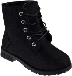 Cori Little Girls Rhinestone Lace Up Combat Boot -Bamboo Store CoriBlack 1