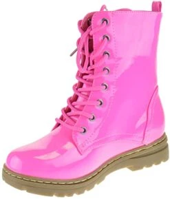 Declyn 01 Womens Patent 2 Color Lace Combat Boots Candy Red 11 -Bamboo Store DECLYNPINK12