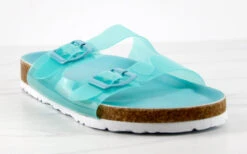 Defeat 68 Womens Double Strap Buckle Embellished Foot Bed Sandals -Bamboo Store Defeat68Blue 1