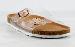 Defeat 68 Womens Double Strap Buckle Embellished Foot Bed Sandals -Bamboo Store Defeat68Clear 1