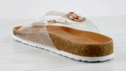 Defeat 68 Womens Double Strap Buckle Embellished Foot Bed Sandals -Bamboo Store Defeat68Clear 3