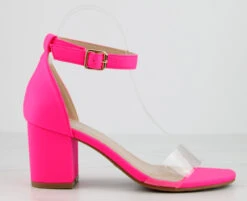 Diamond 3 Womens Open Toe Lucite Upper Strap Chunky Heels -Bamboo Store Diamond3HotPink 2