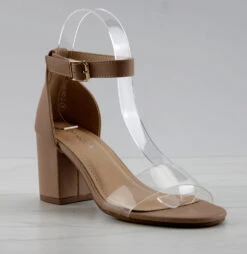 Diamond 3 Womens Open Toe Lucite Upper Strap Chunky Heels -Bamboo Store Diamond3Nude 1