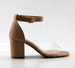 Diamond 3 Womens Open Toe Lucite Upper Strap Chunky Heels -Bamboo Store Diamond3Nude 2