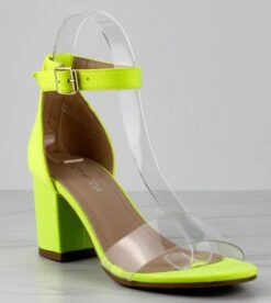 Diamond 3 Womens Open Toe Lucite Upper Strap Chunky Heels -Bamboo Store Diamondneonyellow2 1