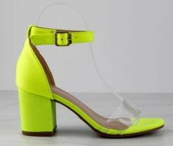 Diamond 3 Womens Open Toe Lucite Upper Strap Chunky Heels -Bamboo Store Diamondneonyellow2 2