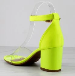 Diamond 3 Womens Open Toe Lucite Upper Strap Chunky Heels -Bamboo Store Diamondneonyellow2 3