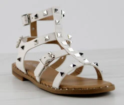 Forever Ding 41 Womens Spike Embellished Straps Short Gladiator Sandals -Bamboo Store Ding41White 1