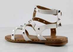 Forever Ding 41 Womens Spike Embellished Straps Short Gladiator Sandals -Bamboo Store Ding41White 3