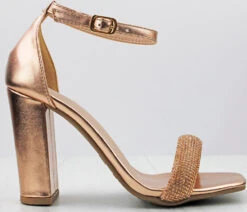 Doc 1 Women's Strappy Rhinestone Dress Chunky Heels -Bamboo Store Doc 1 RoseGoldPU 3
