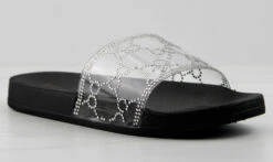 Extra Fly Womens Lucite Strap Rhinestone Embellished Slides