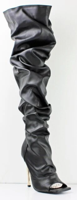 Ebony Women's Knee High Peep Toe Slouched Stiletto Heels